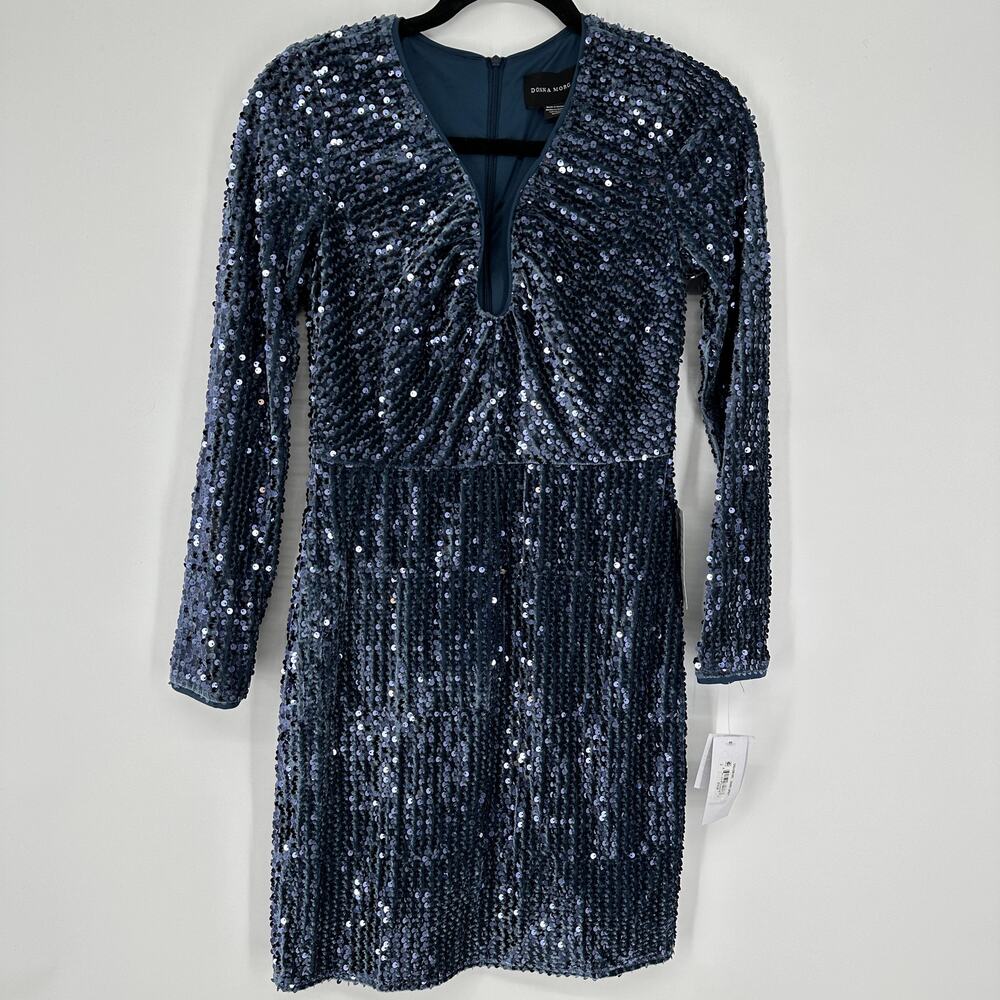 Donna Morgan Sequin Velvet Bodycon Long Sleeve Special Event Mini Party Dress 2
